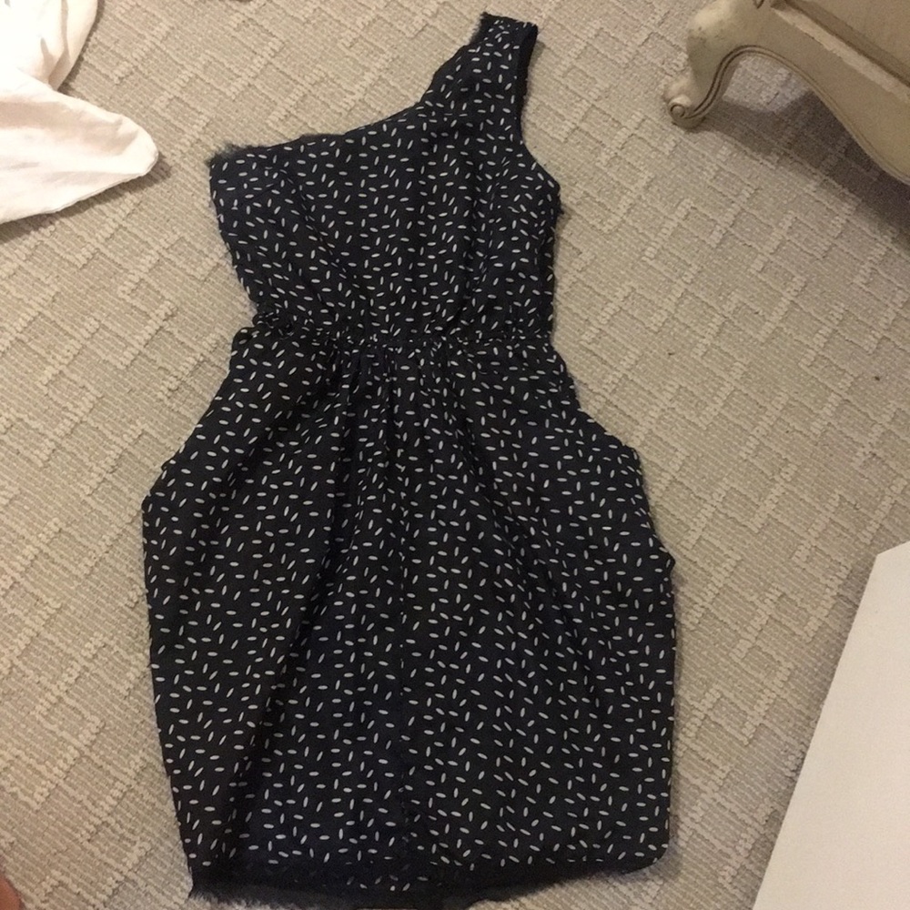 One shoulder black and white speckled dress